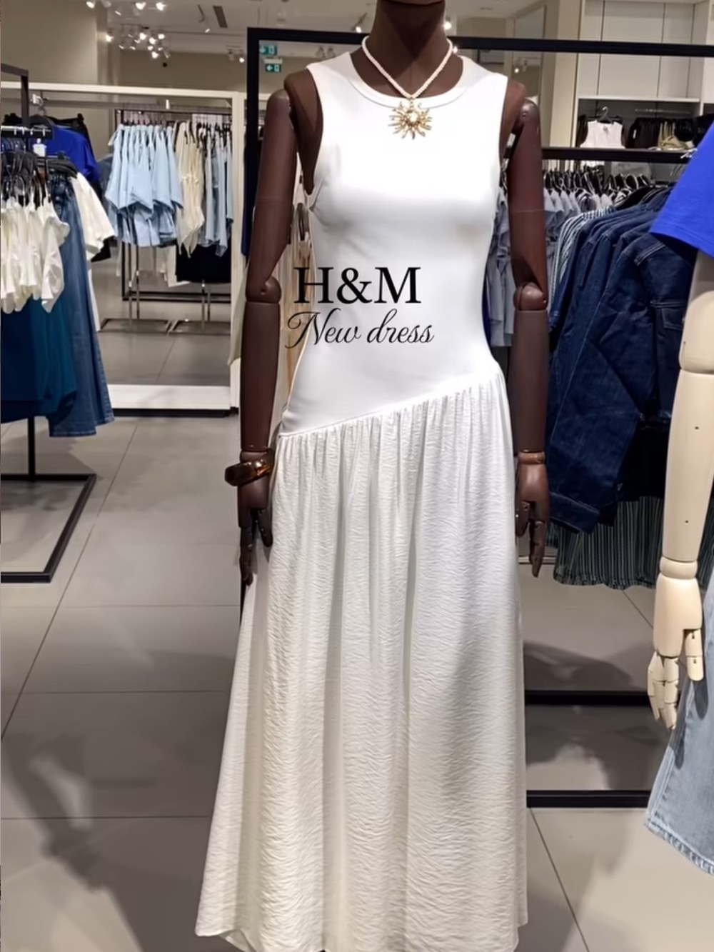 H&M White Sleeveless Asymmetric Maxi Dress